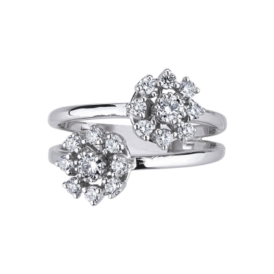 Bague moi et toi  en Or Blanc 18k avec Fleurs et Diamants