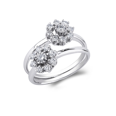 Bague moi et toi  en Or Blanc 18k avec Fleurs et Diamants