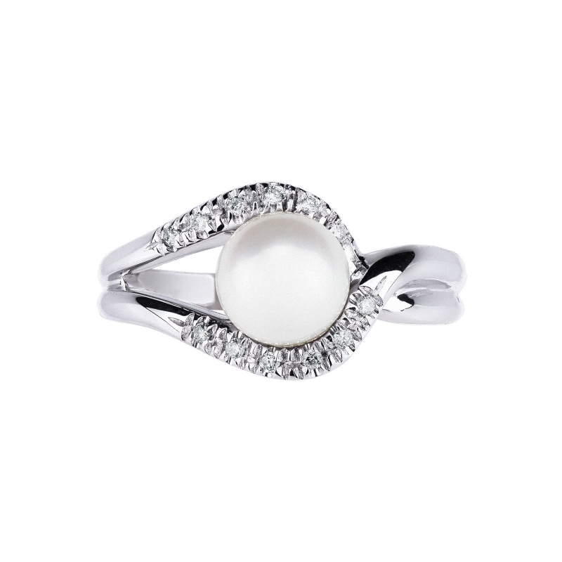 Bague en or blanc 18 carats avec une perle et un contour en diamants