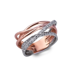 Bague Fil de la Joie en or blanc et rose avec diamants