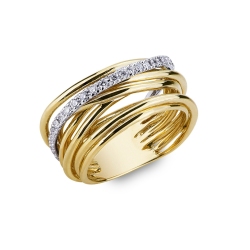 Bague femme en or blanc et jaune 18 carats avec diamants taille brillant