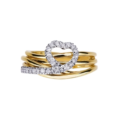  Bague cœur en or blanc et jaune 18k avec diamant