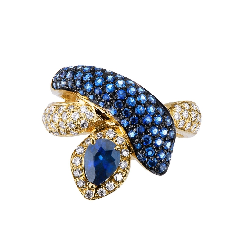Bague serpent en or jeune 18K sertie de diamants et saphir Bague serpent en or jeune 18K sertie de diamants et saphir
