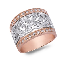 Bague en or blanc et rose 18k avec diamants formant des ellipses