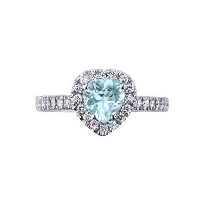 Bague femme en or blanc 18k avec aigue-marine et diamants