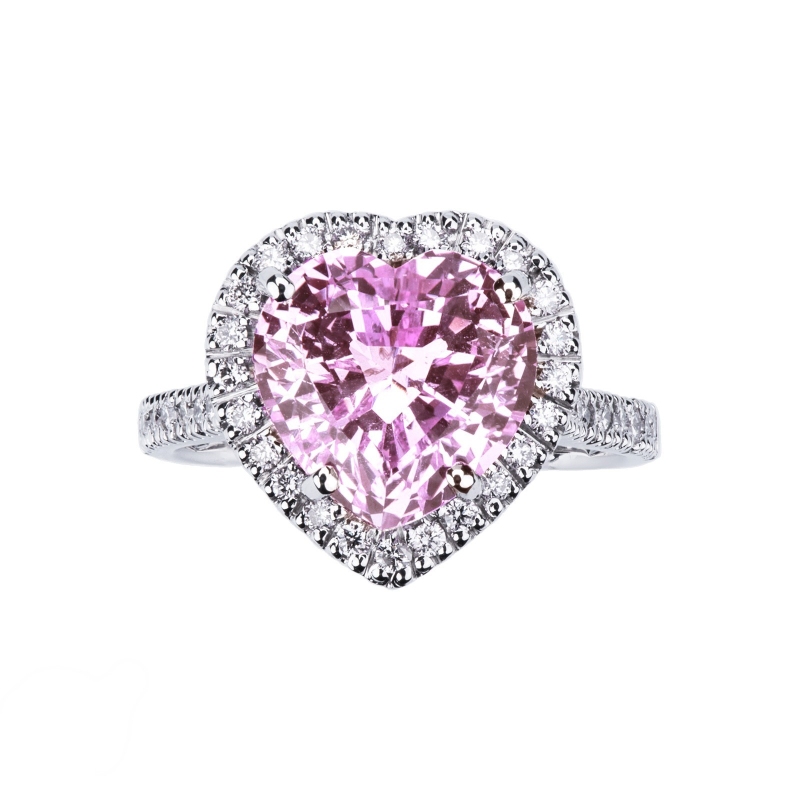 Bague avec saphir rose coeur et diamants or 750