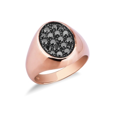 Bague en or rose 18 carats et diamants noirs