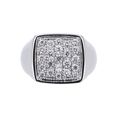 Chevalière carrée avec pavé de diamants et or blanc 18k
