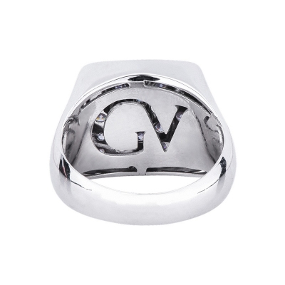Chevalière homme carrée avec pavé de diamants et or blanc 18k