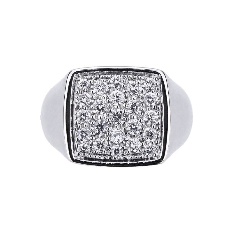 Chevalière homme carrée avec pavé de diamants et or blanc 18k Chevalière homme carrée avec pavé de diamants et or blanc 18k