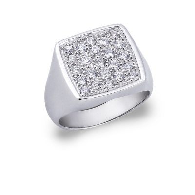 Chevalière homme carrée avec pavé de diamants et or blanc 18k