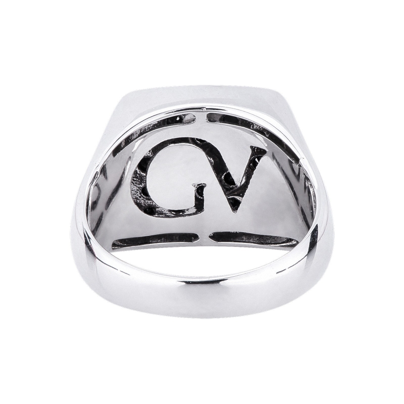 Chevaliere or blanc 18k carrée diamants noirs  Chevaliere or blanc 18k carrée diamants noirs