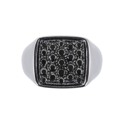 Chevaliere or blanc 18k carrée diamants noirs 