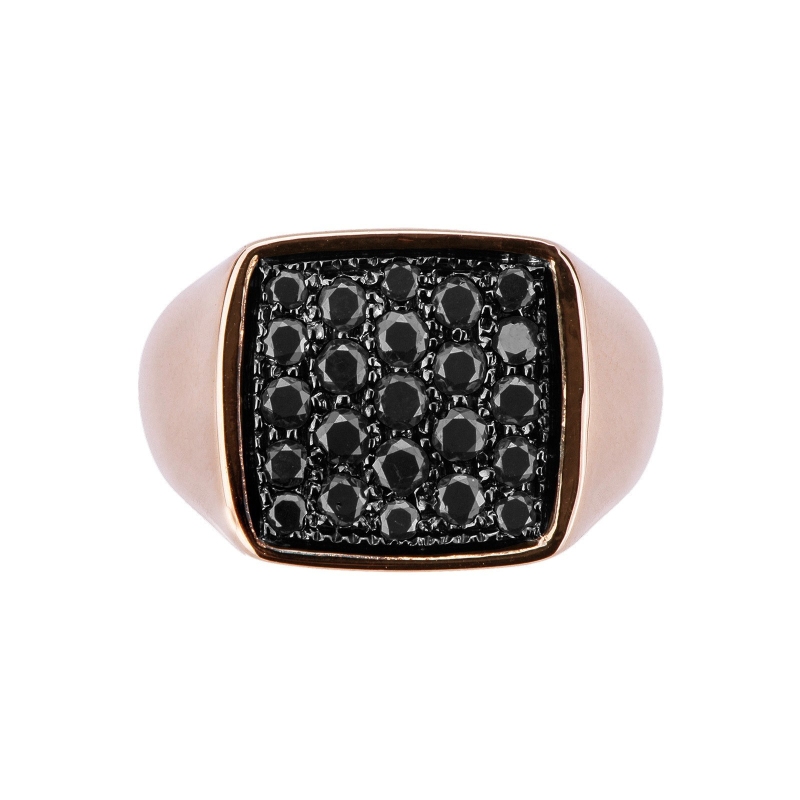 Bague pavé en or rose 18 carats rectangulaire en diamants noirs  Bague pavé en or rose 18 carats rectangulaire en diamants noirs