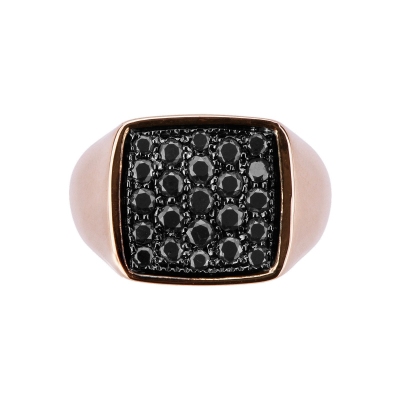 Bague pavé en or rose 18 carats rectangulaire en diamants noirs 