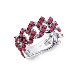 Bague Cuban Link en or blanc 18k avec rubis