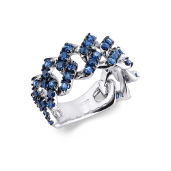 Bague maille Cuban Link en or blanc 18k avec saphirs bleus