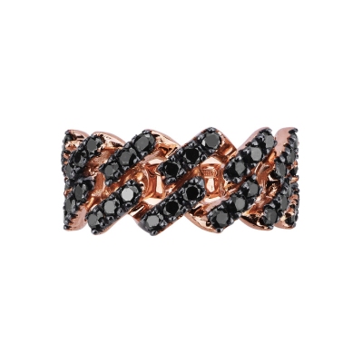 Bague femme Cuban Link en or rose 18k avec diamants noirs