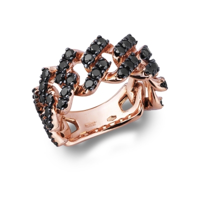 Bague femme Cuban Link en or rose 18k avec diamants noirs