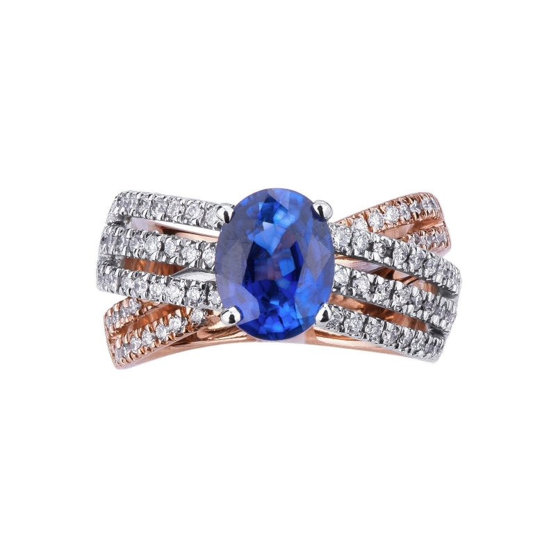 Bague jonc en or blanc et rose avec saphir bleu et diamants Bague jonc en or blanc et rose avec saphir bleu et diamants