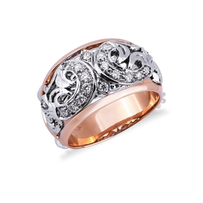 Bague femme en or blanc et rose avec diamants