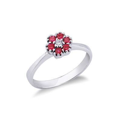 Bague femme en or blanc 18k en forme de fleur