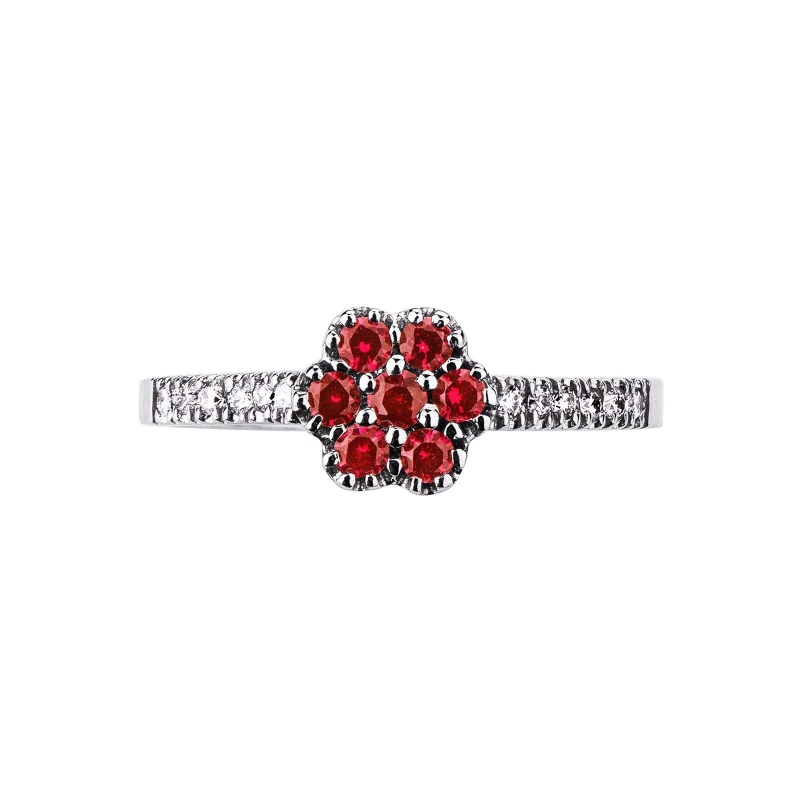 Bague en or blanc 18k avec diamants et rubis 