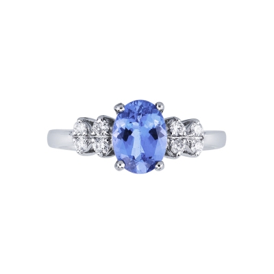 Bague en or blanc 18k avec diamants et tanzanite ovale