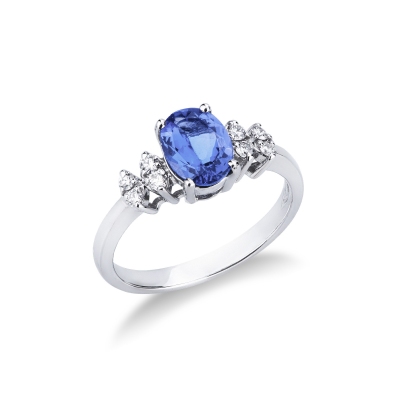 Bague en or blanc 18k avec diamants et tanzanite ovale