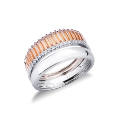 Bague jonc en or blanc et rose avec diamants