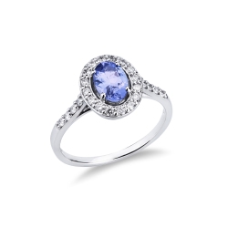 Bague halo en or blanc 18 carats avec une tanzanite