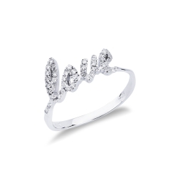 Bague en or blanc 18k avec l'inscription Love en diamants