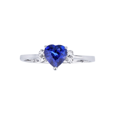Bague or blanc 18k avec un saphir bleu et diamants