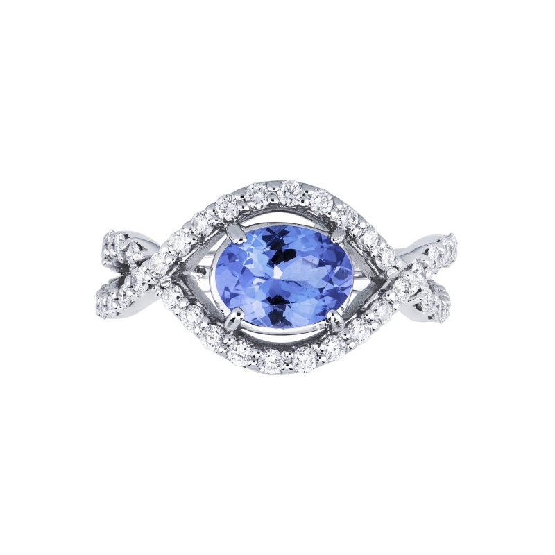 Bague or blanc 18k avec tanzanite et diamants entrelacés
