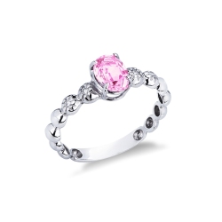Bague en or blanc 18 carats avec un saphir rose et 2 diamants