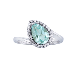 Bague halo en or blanc 18 carats aigue-marine et diamants 2