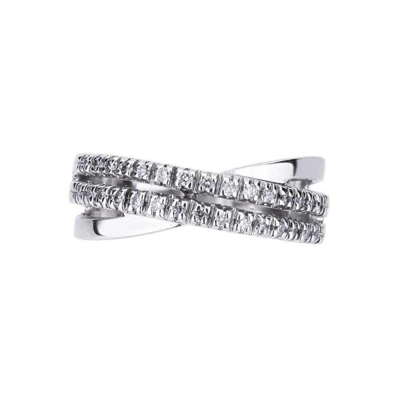 Bague Femme en Or Blanc 18k à deux rangées serties de diamants  Bague Femme en Or Blanc 18k à deux rangées serties de diamants