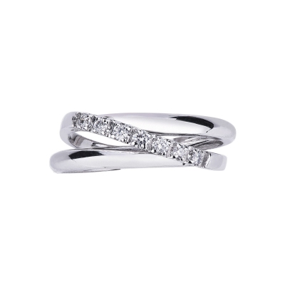 Bague croisée en or blanc 750 avec diamants