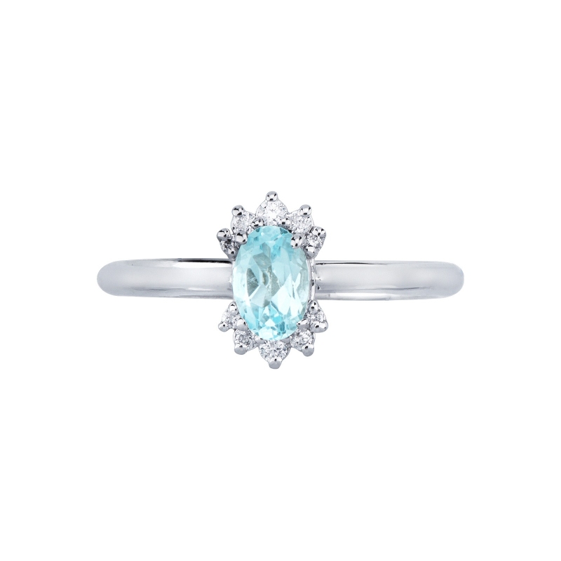 Bague diamants en or blanc 18K avec aigue-marine ovale Bague diamants en or blanc 18K avec aigue-marine ovale