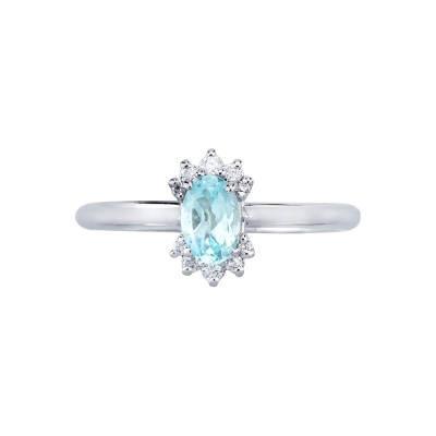 Bague diamants en or blanc 18K avec aigue-marine ovale