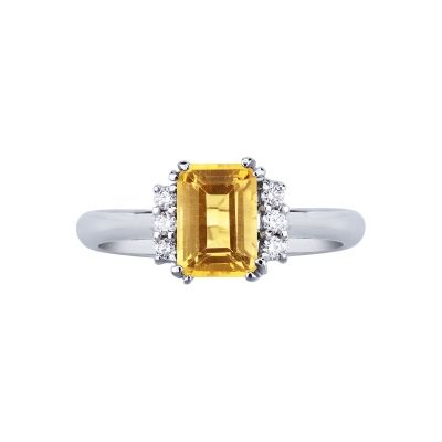 Bague Or Blanc 18k avec citrine ovale et diamants
