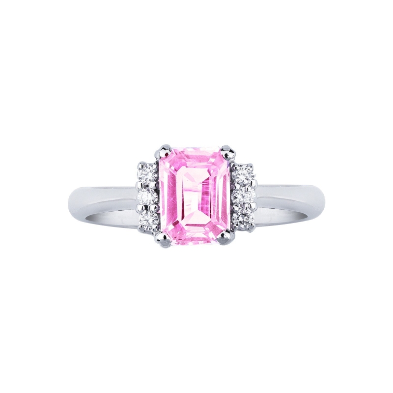 Bague en or blanc 18 carats avec saphir rose