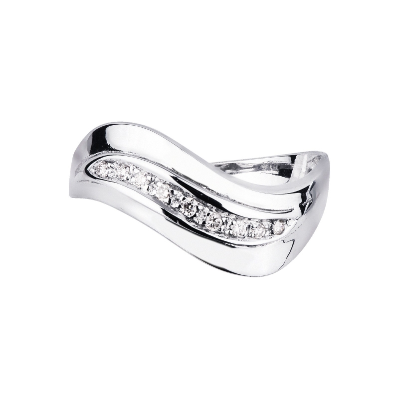 Anneau féminin ondulé Or Blanc 18k avec diamants