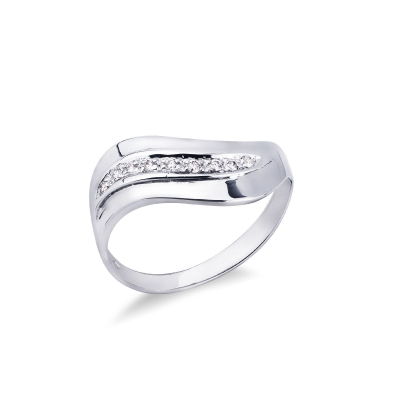 Anneau féminin ondulé Or Blanc 18k avec diamants
