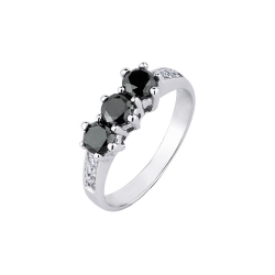 Bague trilogie en Or Blanc 18k avec diamants noirs et blancs