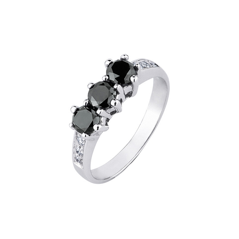 Bague trilogie en Or Blanc 18k avec diamants noirs et blancs