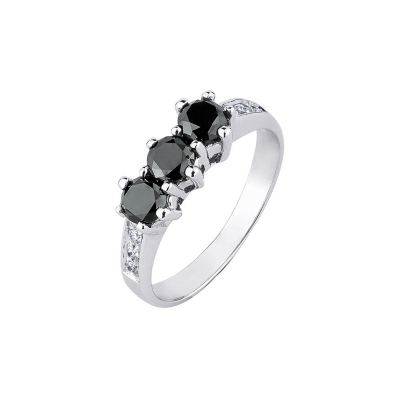 Bague trilogie en Or Blanc 18k avec diamants noirs et blancs