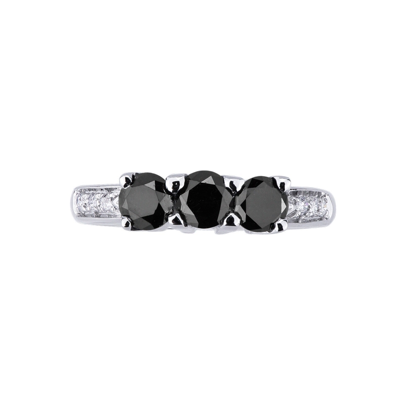 Bague trilogie avec diamants noirs et blancs or blanc 750