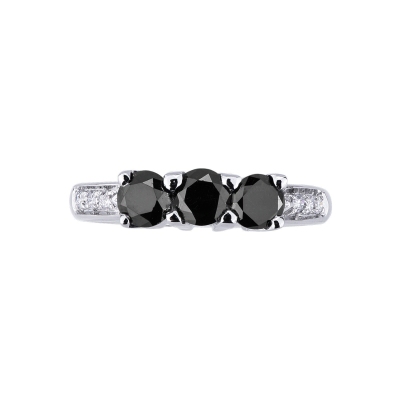 Bague trilogie avec diamants noirs et blancs or blanc 750