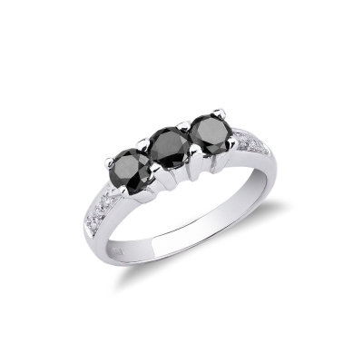 Bague trilogie avec diamants noirs et blancs or blanc 750